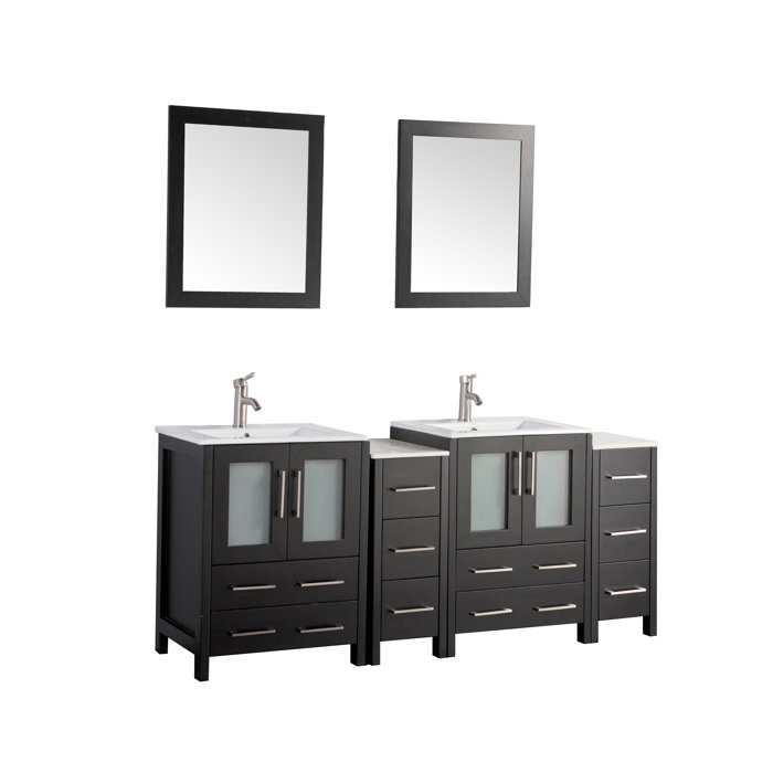 Wade Logan® Karson 72'' Double Bathroom Vanity with Ceramic Top with Mirror & Reviews Wayfair